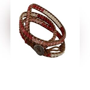 Chan Luu Boho leather wrap bracelet rose quartz, rhodonite quartz beads